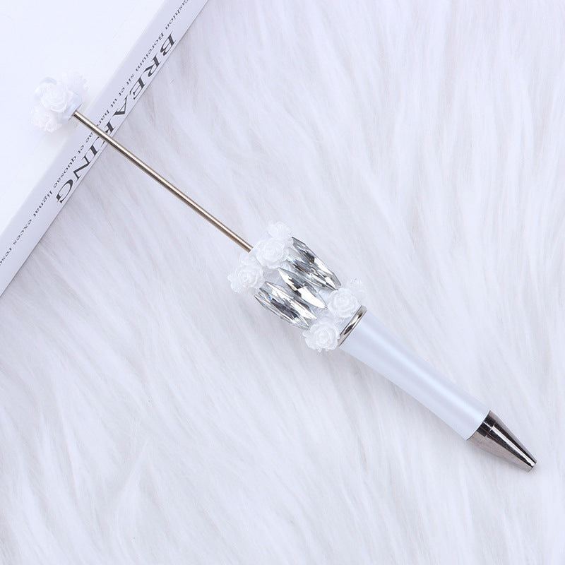 Wholesale crystal rose bead pen mermaid hanging diamond DIY plastic pen, creative flower diamond rotating gift pen