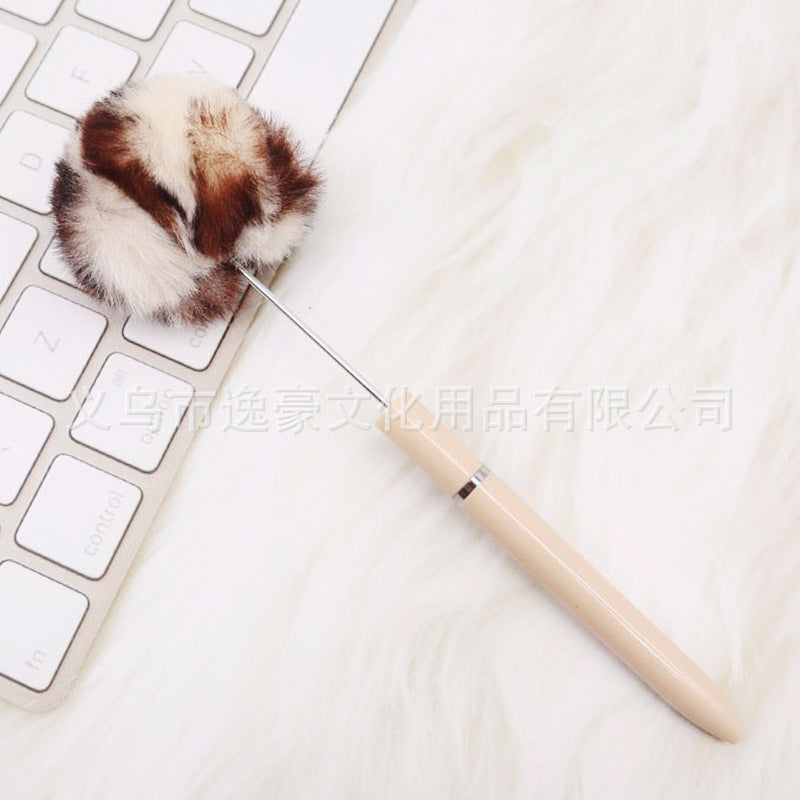 Long hairball bead pen DIY handmade mini plush beaded ballpoint pen ins animal brush spot wholesale