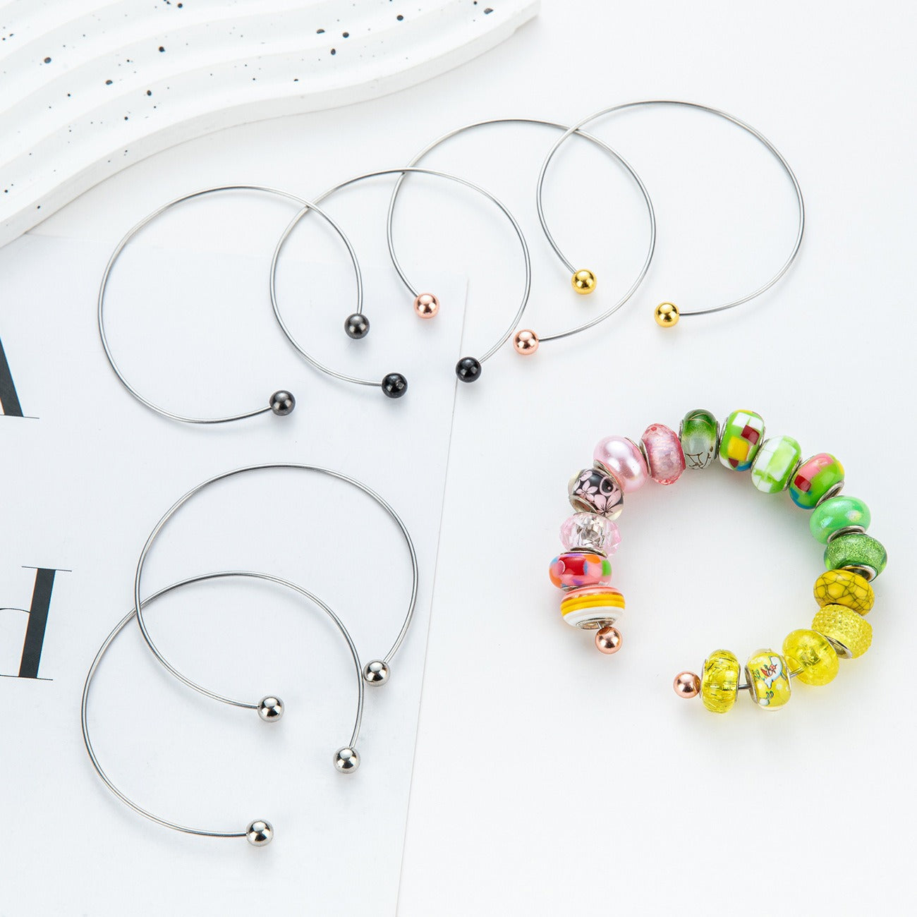 Cross-border DIY beaded bracelet handmade couple beaded bracelet bracelet C-type beveled open bracelet spot wholesale