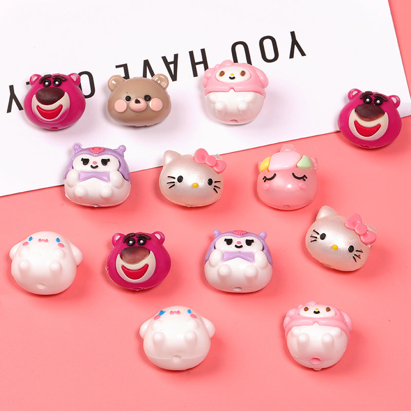 Cartoon eco-friendly silicone KT cat through-hole beads Sanrio strawberry bear doll beaded DIY mobile phone chain accessories