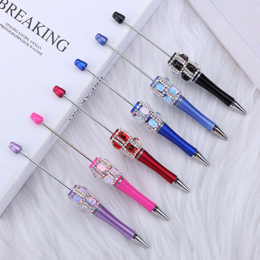 Spot creative gemstone bright diamond bead pen handmade DIY pen wholesale, red crystal agate decorative swirling plastic pen
