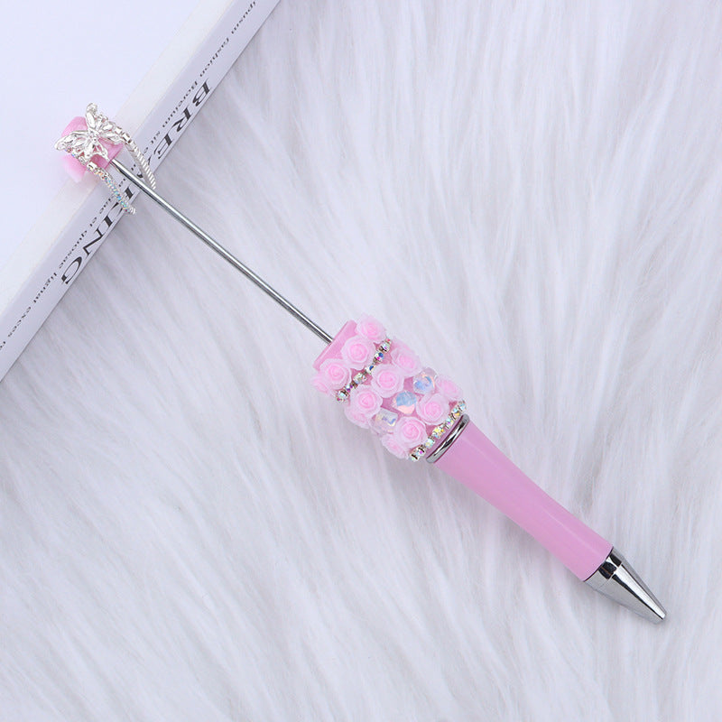 Cross-border glitter rose bead pen plastic DIY pen, creative girl heart exquisite star sequin flower spinning pen
