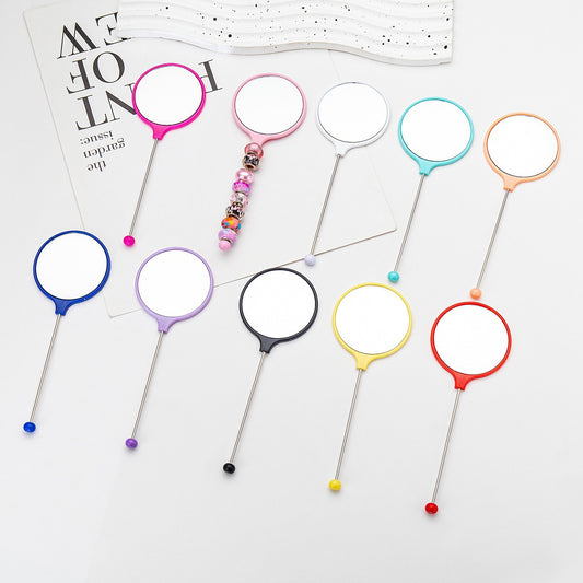 Handheld round DIY beaded small mirror, portable high definition mirror handheld mirror girls special handle makeup mirror