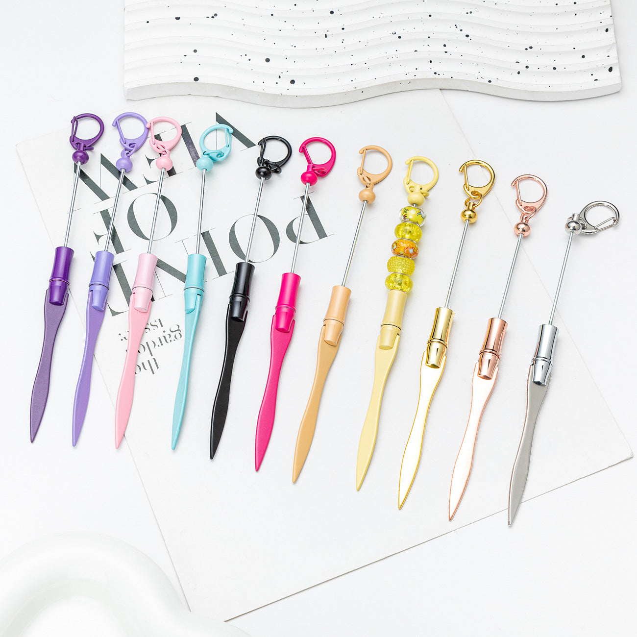 New DIY beaded letter opener multi-functional metal paper cutter keychain outdoor portable express letter opener