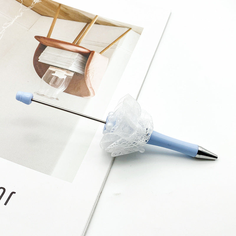 Creative wedding modeling bead pen white yarn hand bouquet pearl sticker diamond DIY wear bead pen, spinning out the core ballpoint pen