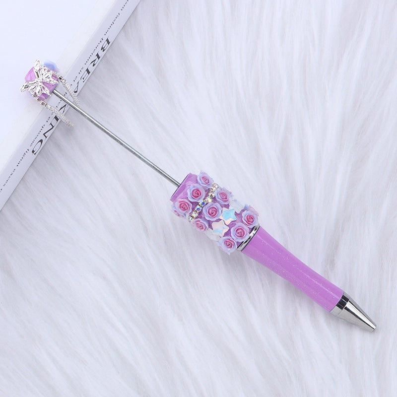 Cross-border glitter rose bead pen plastic DIY pen, creative girl heart exquisite star sequin flower spinning pen