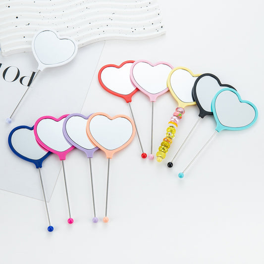 New DIY beaded handle mirror handheld makeup mirror portable single-sided vanity mirror plastic love makeup mirror