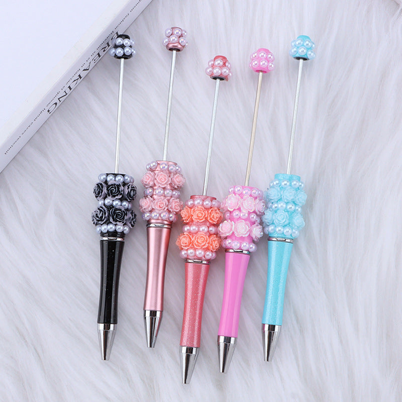 Cross-border rose pearl bead pen heavy industry DIY plastic pen, exquisite and creative handmade patch rotating gift pen