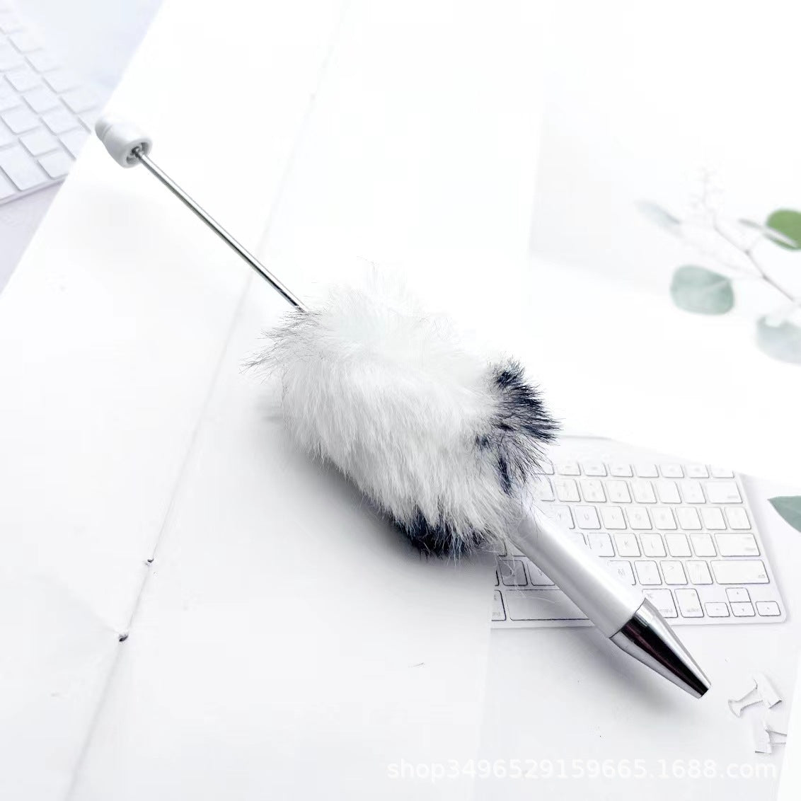 Creative DIY pen plush bead pen, macaron plush touch handmade gift bunny plush decorative ballpoint pen