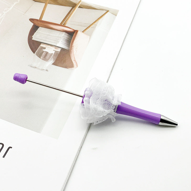 Creative wedding modeling bead pen white yarn hand bouquet pearl sticker diamond DIY wear bead pen, spinning out the core ballpoint pen
