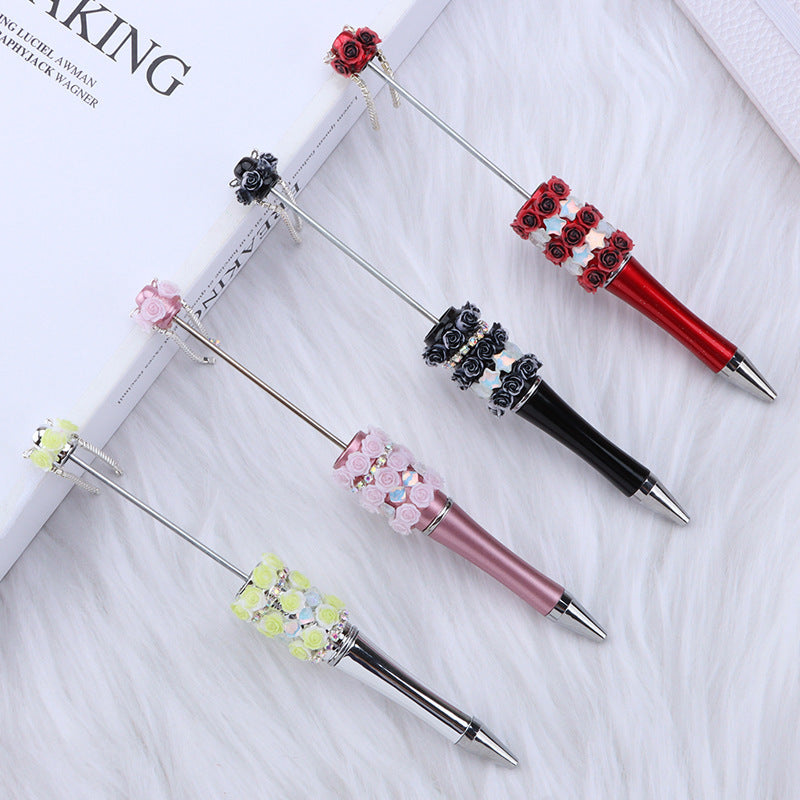 Cross-border glitter rose bead pen plastic DIY pen, creative girl heart exquisite star sequin flower spinning pen