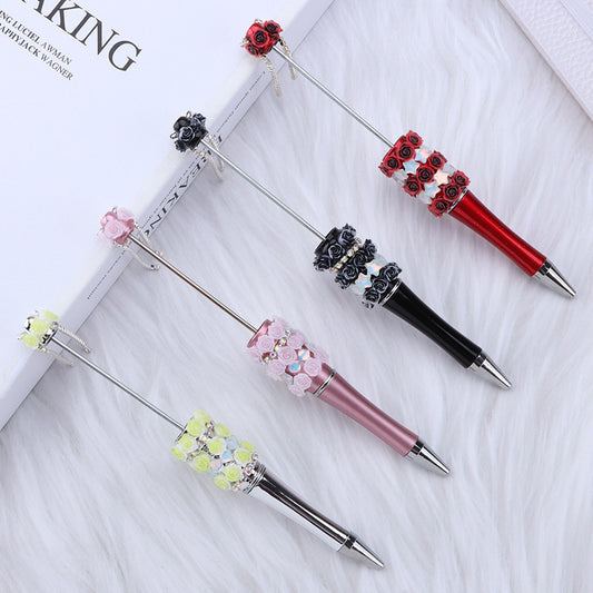 Cross-border glitter rose bead pen plastic DIY pen, creative girl heart exquisite star sequin flower spinning pen