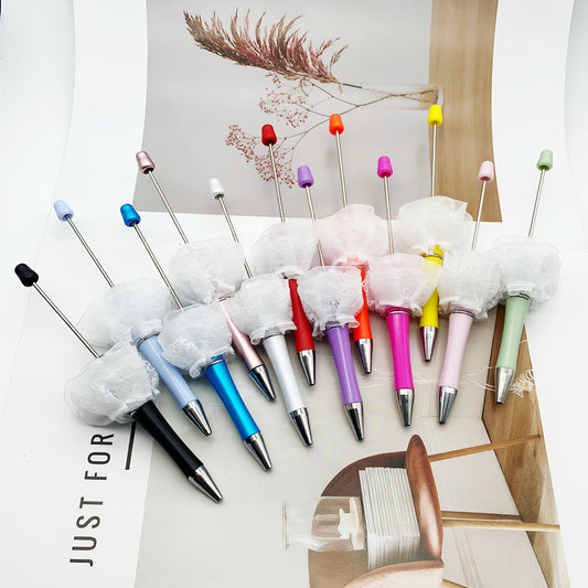 Creative wedding modeling bead pen white yarn hand bouquet pearl sticker diamond DIY wear bead pen, spinning out the core ballpoint pen