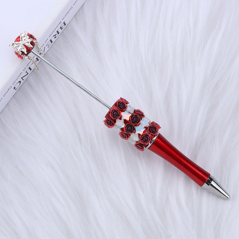 Cross-border glitter rose bead pen plastic DIY pen, creative girl heart exquisite star sequin flower spinning pen