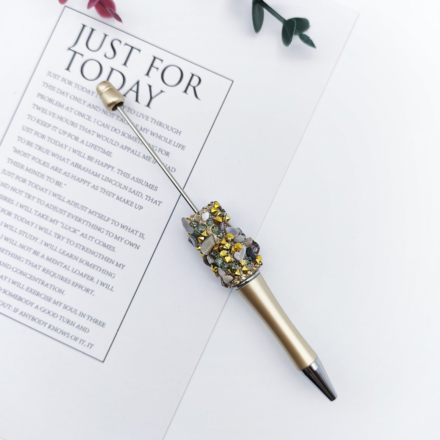 Cross-border random drilling shell gravel bead pen macaron random stone broken diamond DIY pen, spot creative rotary pen