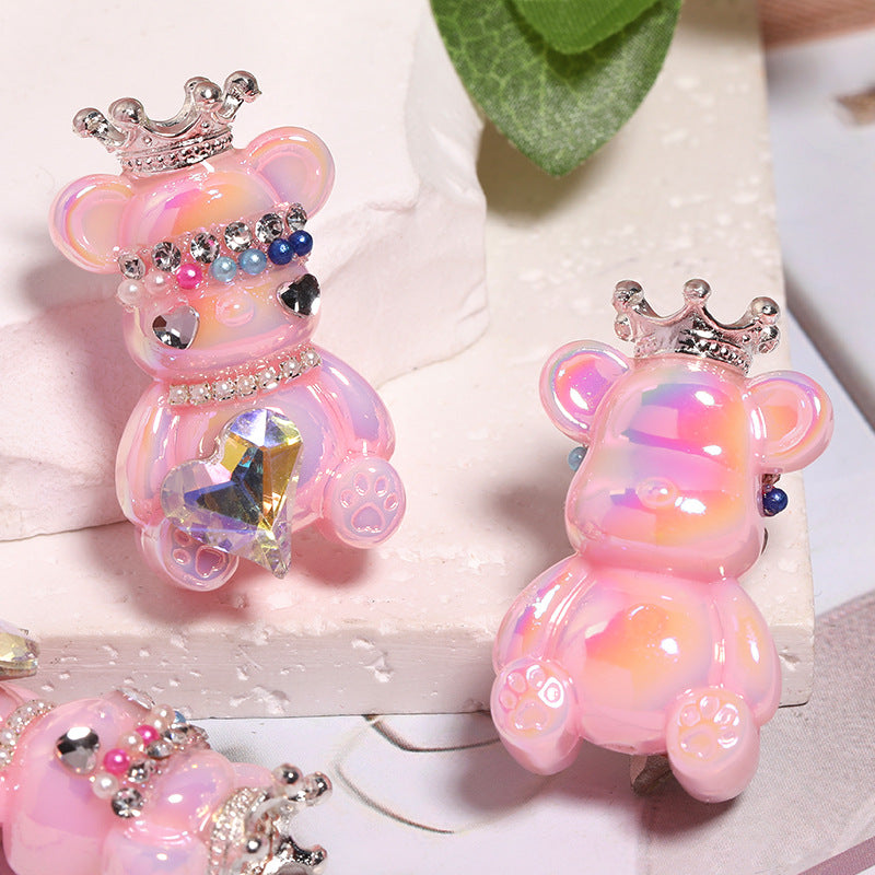 Cross-border hot sale crown bear acrylic beads violent bear through-hole beads DIY mobile phone chain beads loose beads wholesale