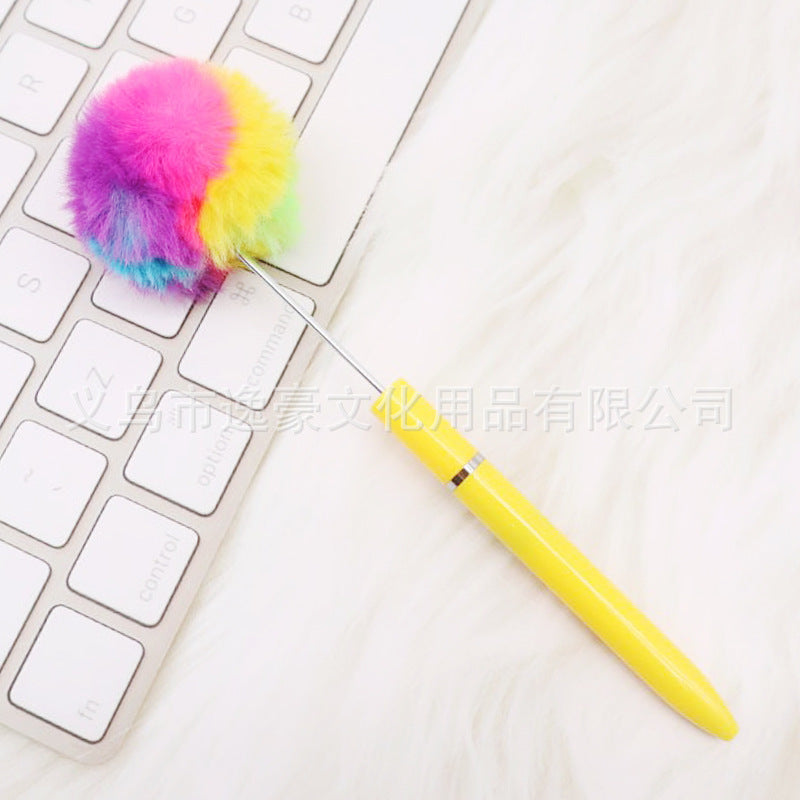 Long hairball bead pen DIY handmade mini plush beaded ballpoint pen ins animal brush spot wholesale