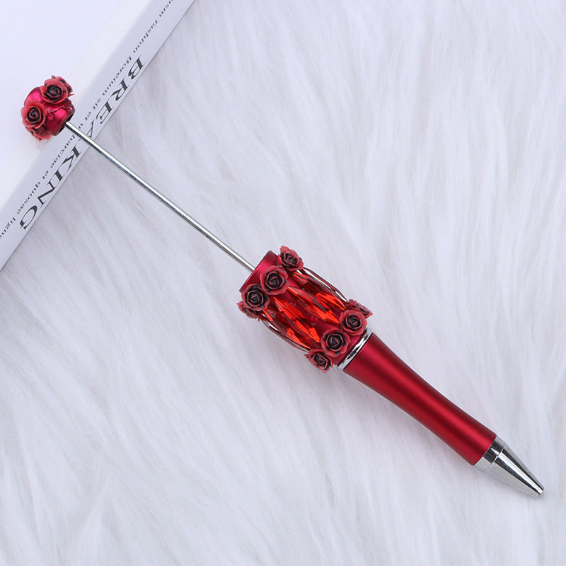 Wholesale crystal rose bead pen mermaid hanging diamond DIY plastic pen, creative flower diamond rotating gift pen