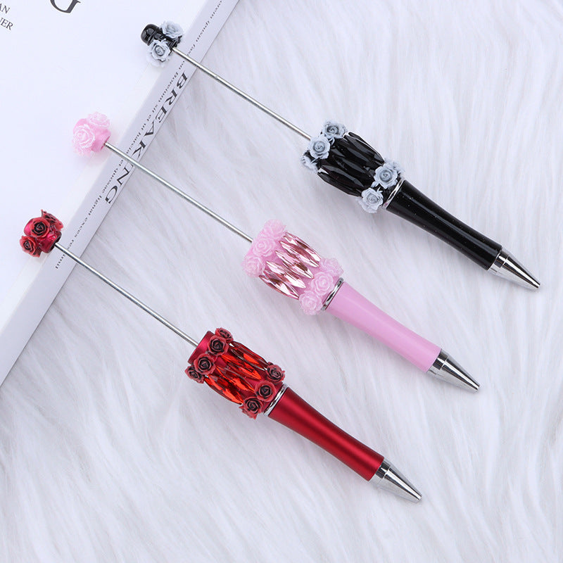 Wholesale crystal rose bead pen mermaid hanging diamond DIY plastic pen, creative flower diamond rotating gift pen