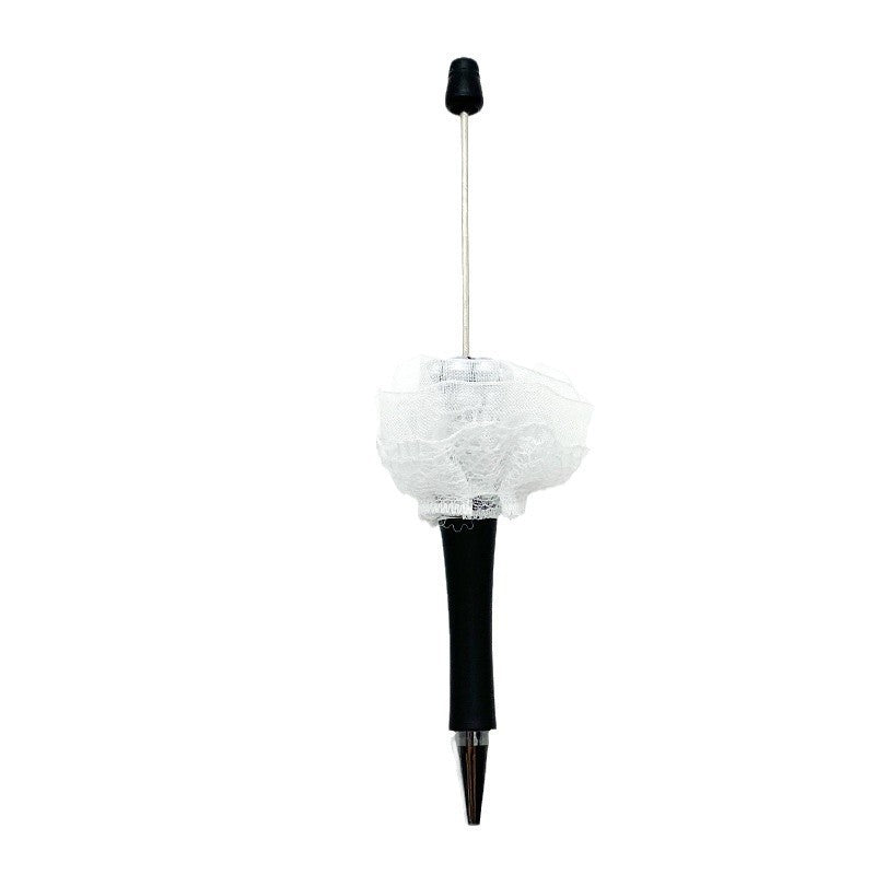 Creative wedding modeling bead pen white yarn hand bouquet pearl sticker diamond DIY wear bead pen, spinning out the core ballpoint pen