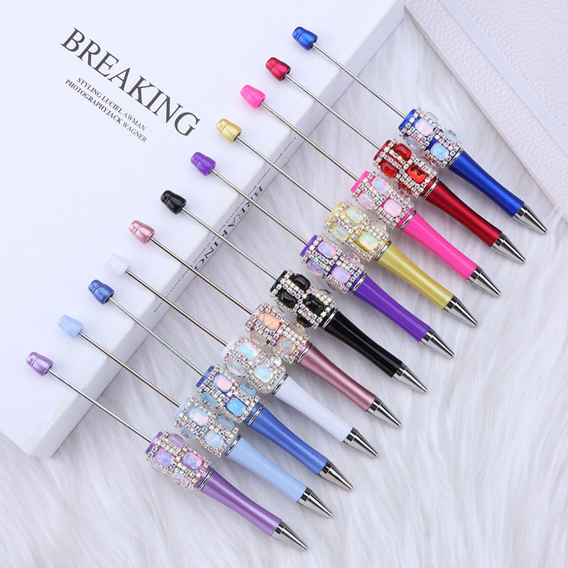 Spot creative gemstone bright diamond bead pen handmade DIY pen wholesale, red crystal agate decorative swirling plastic pen
