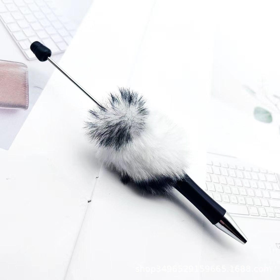 Creative DIY pen plush bead pen, macaron plush touch handmade gift bunny plush decorative ballpoint pen