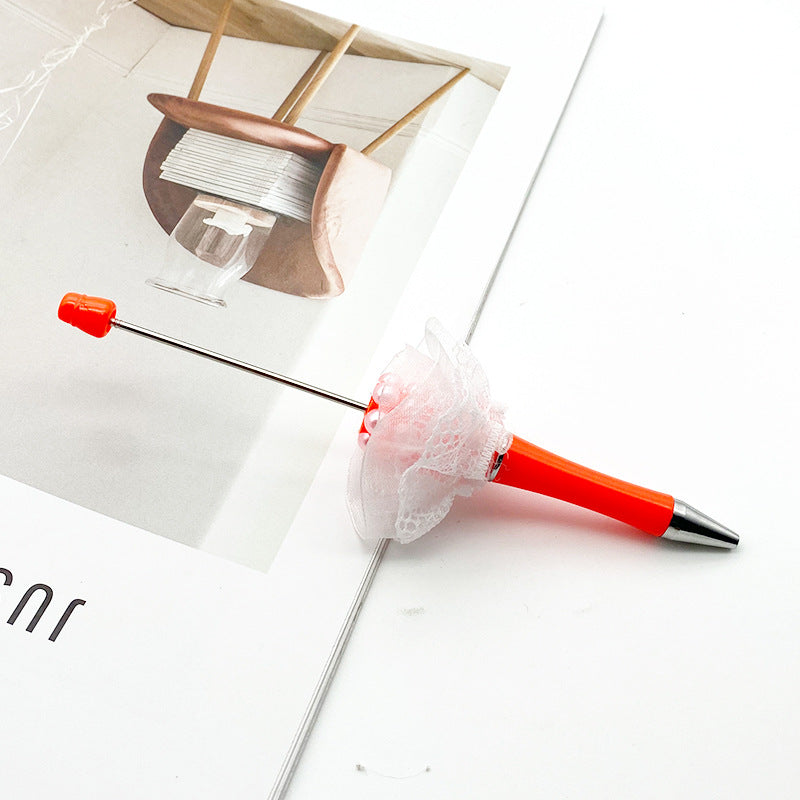 Creative wedding modeling bead pen white yarn hand bouquet pearl sticker diamond DIY wear bead pen, spinning out the core ballpoint pen