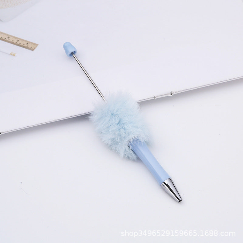 Creative DIY pen plush bead pen, macaron plush touch handmade gift bunny plush decorative ballpoint pen