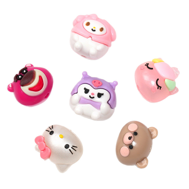 Cartoon eco-friendly silicone KT cat through-hole beads Sanrio strawberry bear doll beaded DIY mobile phone chain accessories