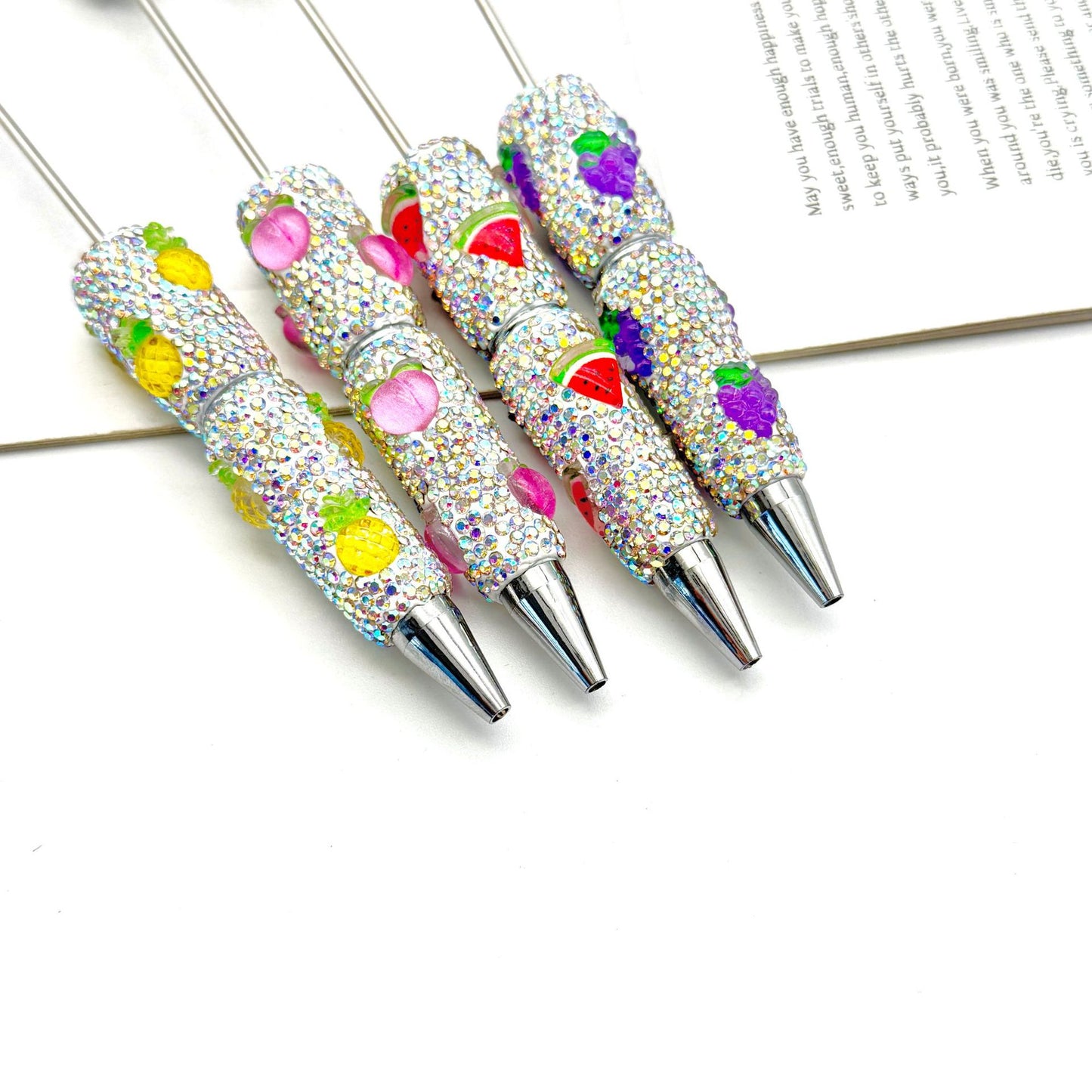 Fruit patch full diamond bead pen exquisite design shining full diamond writing smooth and realistic fruit patch decorative pen