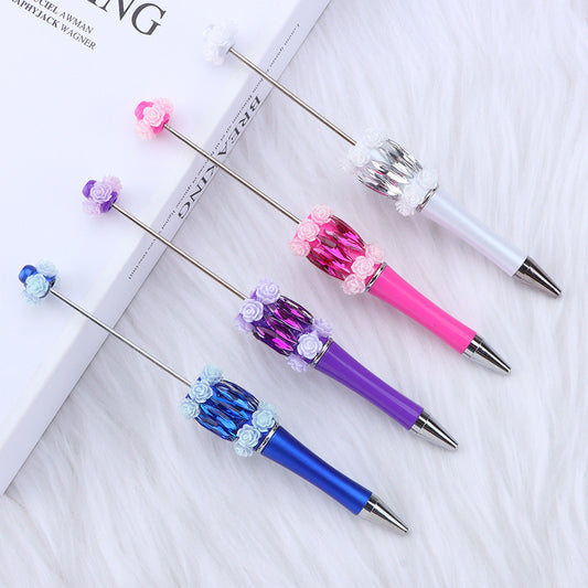 Wholesale crystal rose bead pen mermaid hanging diamond DIY plastic pen, creative flower diamond rotating gift pen