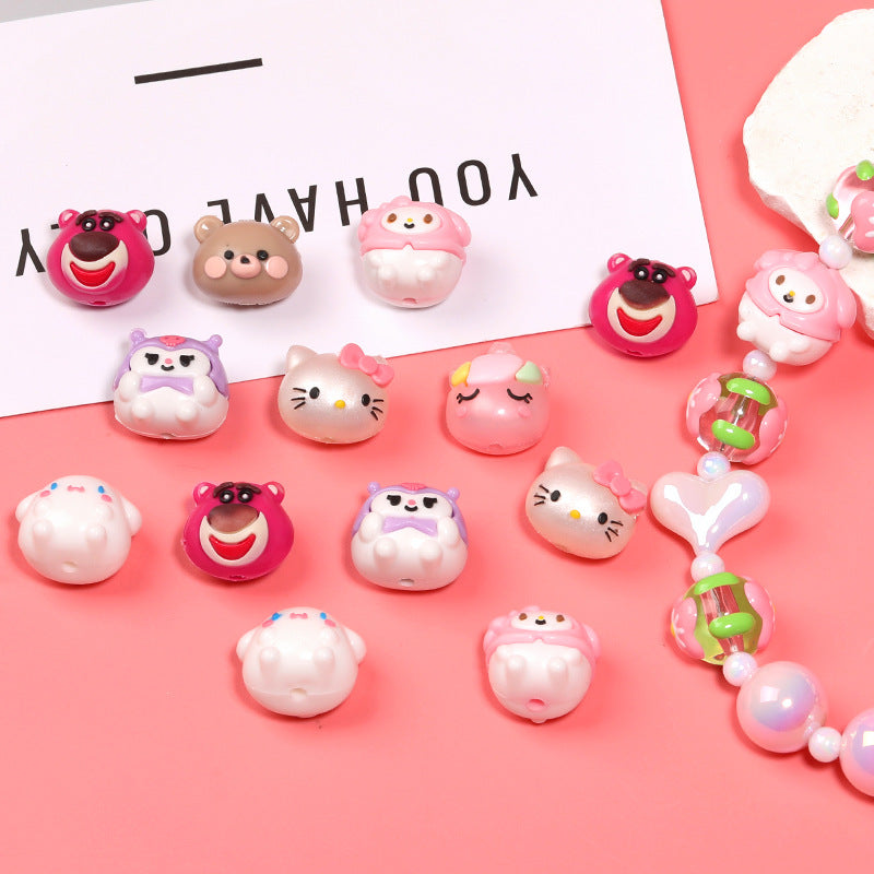 Cartoon eco-friendly silicone KT cat through-hole beads Sanrio strawberry bear doll beaded DIY mobile phone chain accessories