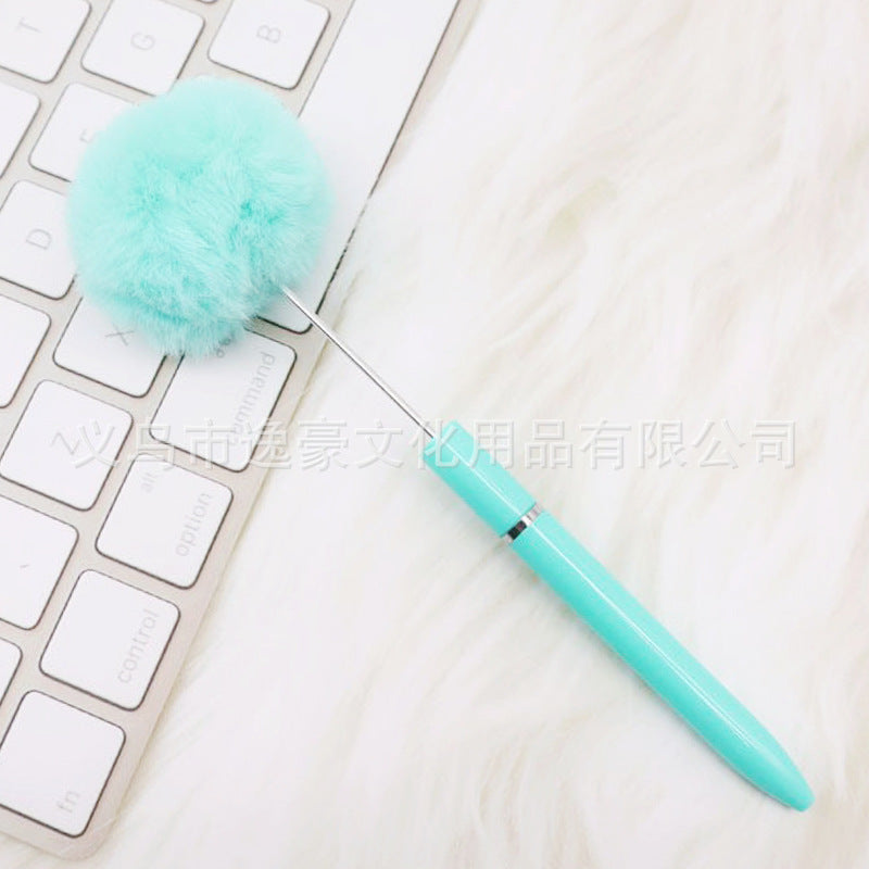 Long hairball bead pen DIY handmade mini plush beaded ballpoint pen ins animal brush spot wholesale