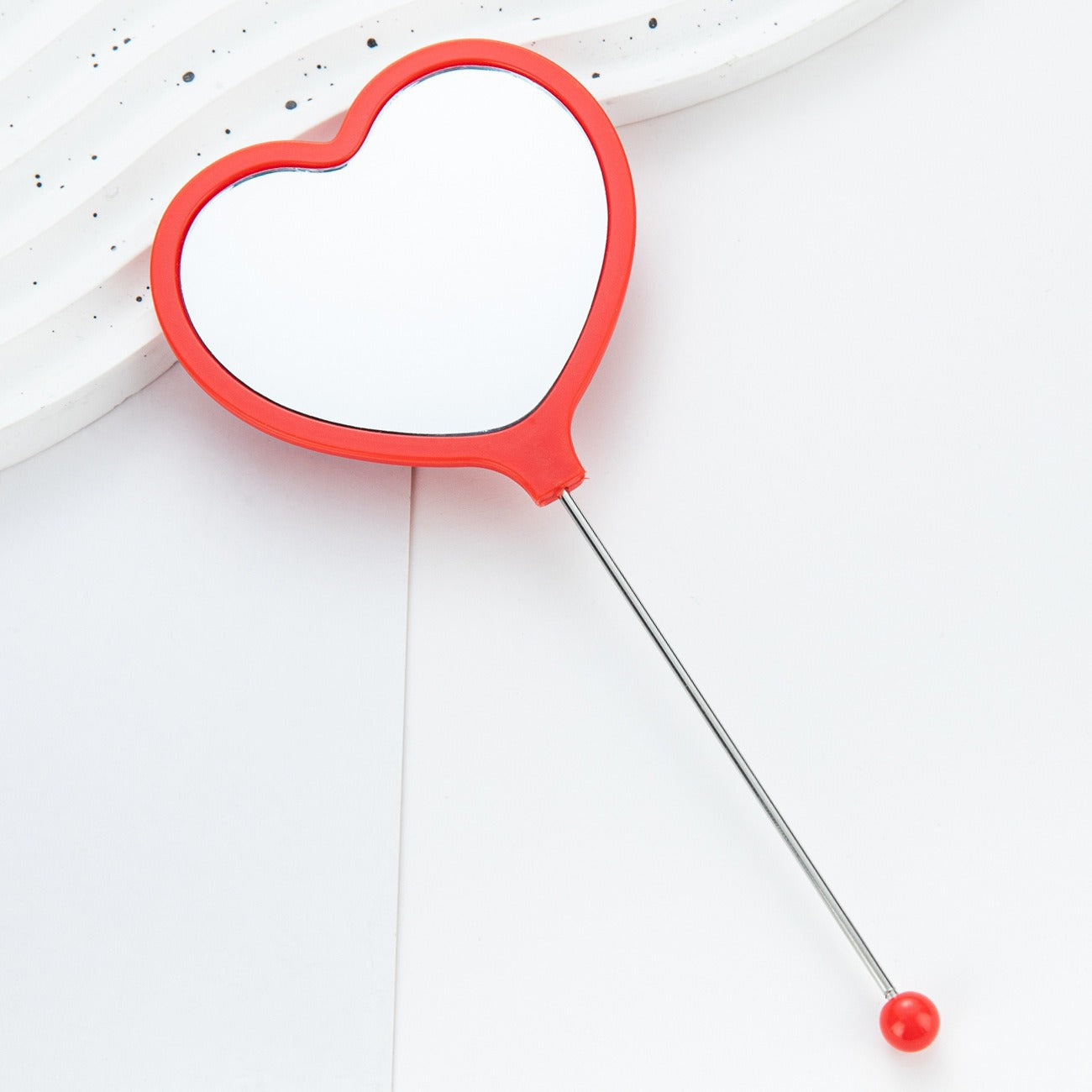 New DIY beaded handle mirror handheld makeup mirror portable single-sided vanity mirror plastic love makeup mirror