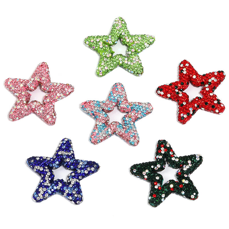 Gypsy rhinestone hollow pentagram soft pottery mud beads heavy industry beads DIY cute grain bead pen mobile phone chain accessories