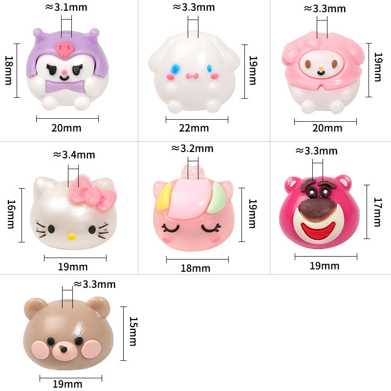 Cartoon eco-friendly silicone KT cat through-hole beads Sanrio strawberry bear doll beaded DIY mobile phone chain accessories