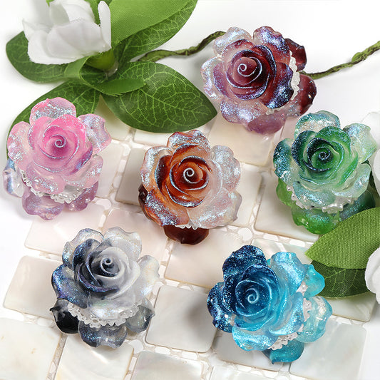 Heavy Industry Double-sided Rose Pottery Clay Diamond Ball Fine Glitter Resin Camellia Through Hole Beads DIY Mobile Phone Chain Beads