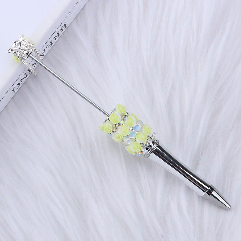 Cross-border glitter rose bead pen plastic DIY pen, creative girl heart exquisite star sequin flower spinning pen