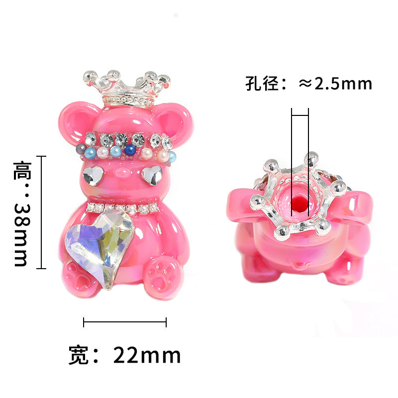 Cross-border hot sale crown bear acrylic beads violent bear through-hole beads DIY mobile phone chain beads loose beads wholesale