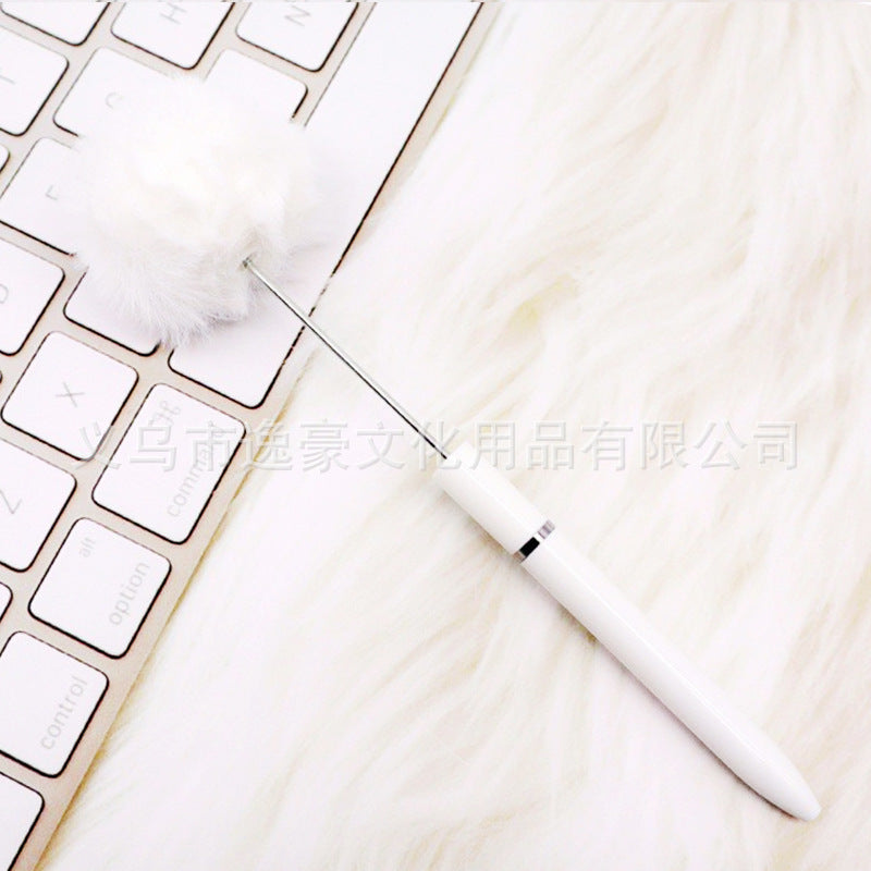 Long hairball bead pen DIY handmade mini plush beaded ballpoint pen ins animal brush spot wholesale