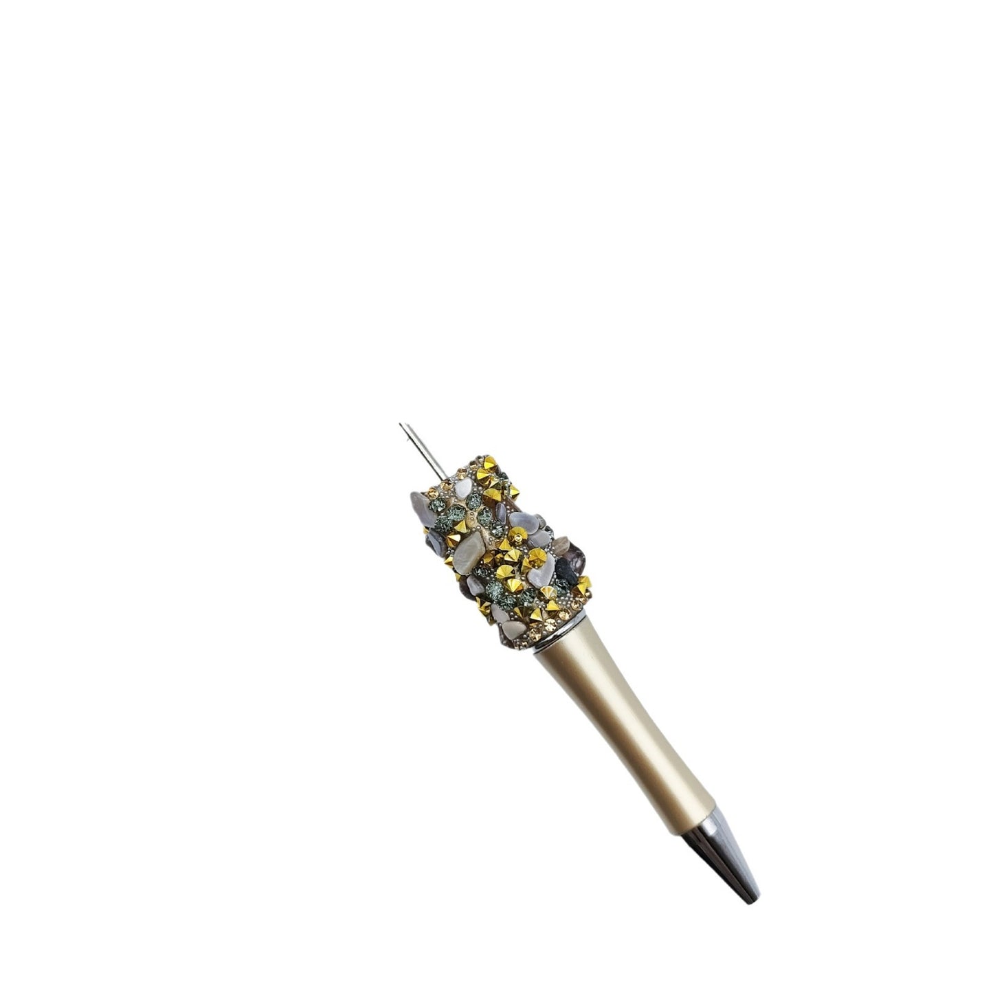 Cross-border random drilling shell gravel bead pen macaron random stone broken diamond DIY pen, spot creative rotary pen