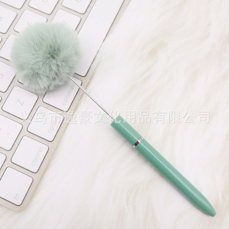 Long hairball bead pen DIY handmade mini plush beaded ballpoint pen ins animal brush spot wholesale