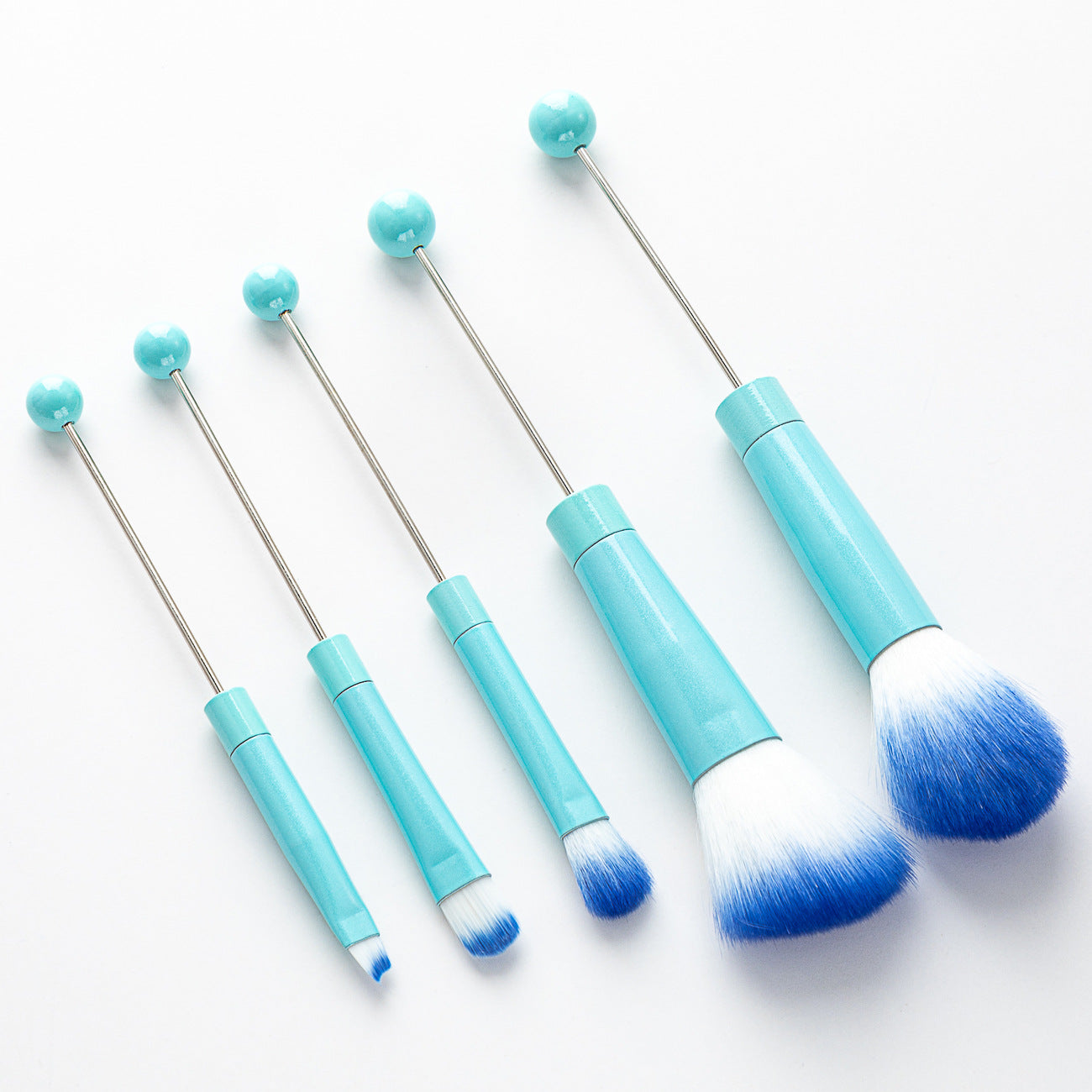 5 DIY metal handle beaded makeup brush set, blush brush, loose powder brush, oblique head, eyeshadow, eyebrow brush, beauty tool.
