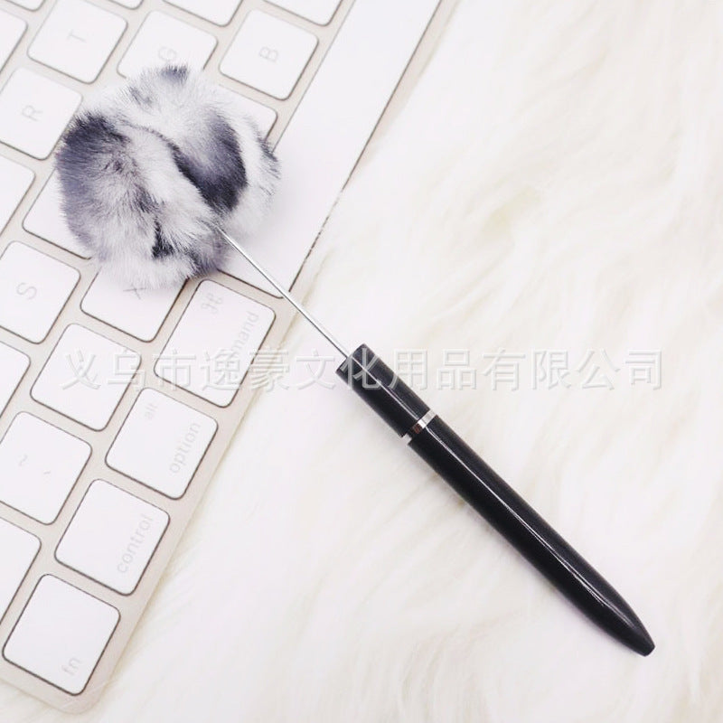 Long hairball bead pen DIY handmade mini plush beaded ballpoint pen ins animal brush spot wholesale