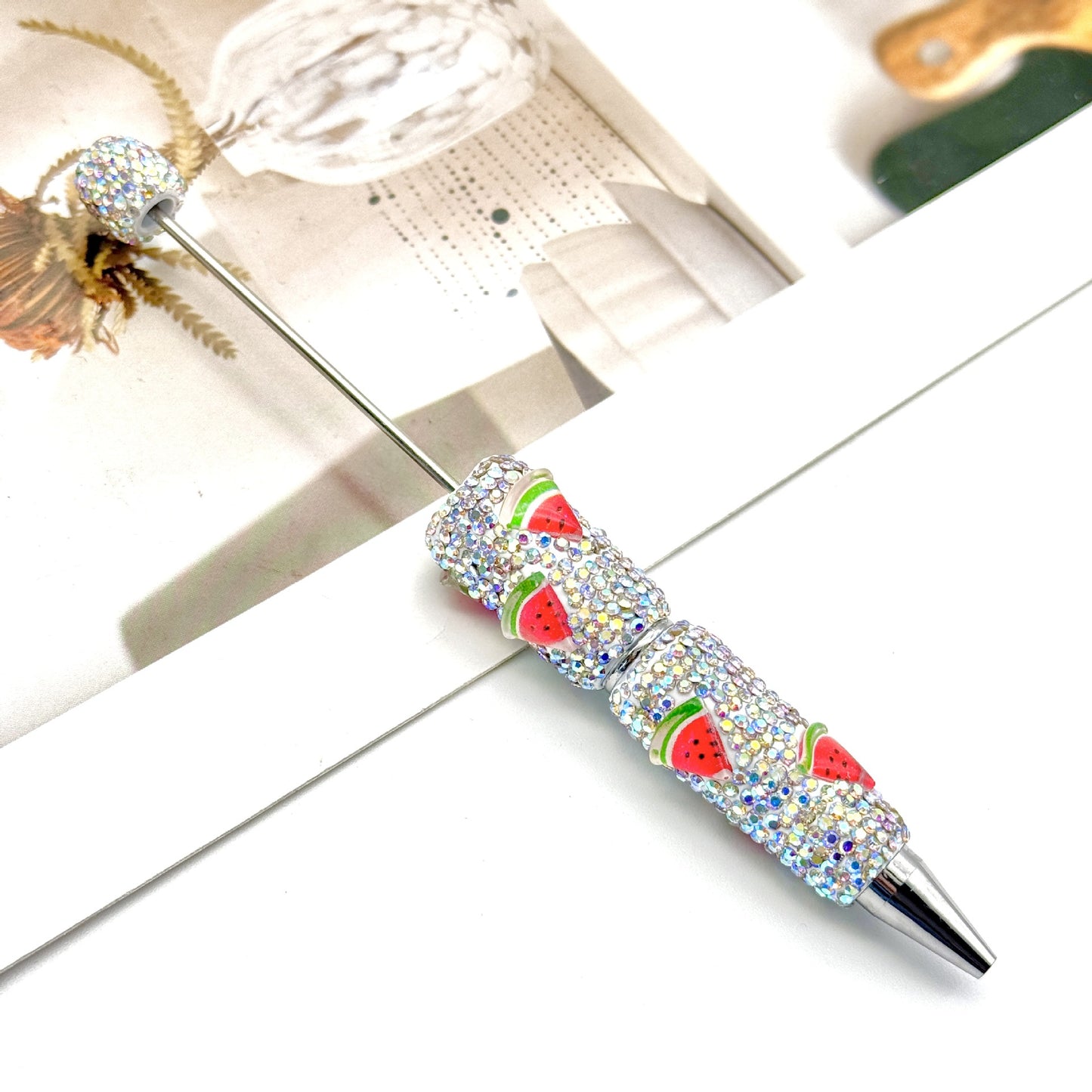 Fruit patch full diamond bead pen exquisite design shining full diamond writing smooth and realistic fruit patch decorative pen