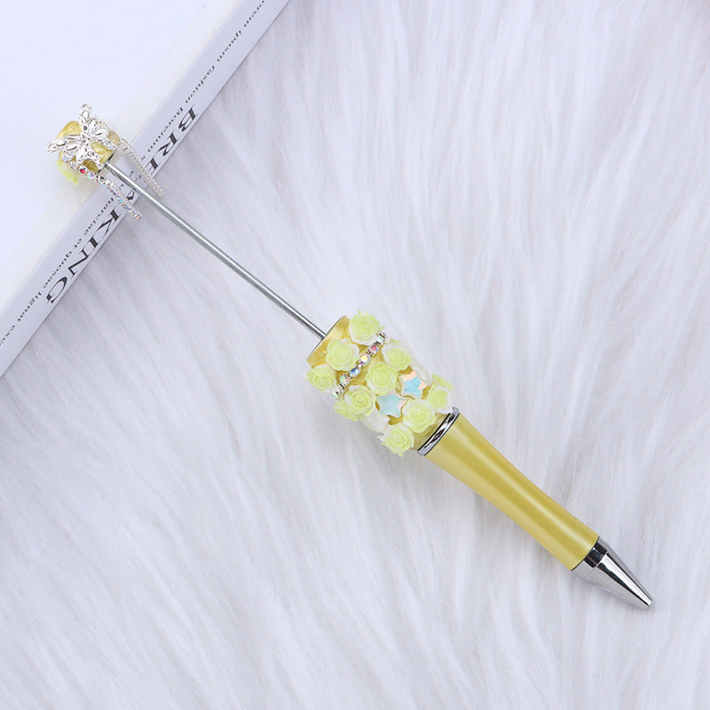 Cross-border glitter rose bead pen plastic DIY pen, creative girl heart exquisite star sequin flower spinning pen