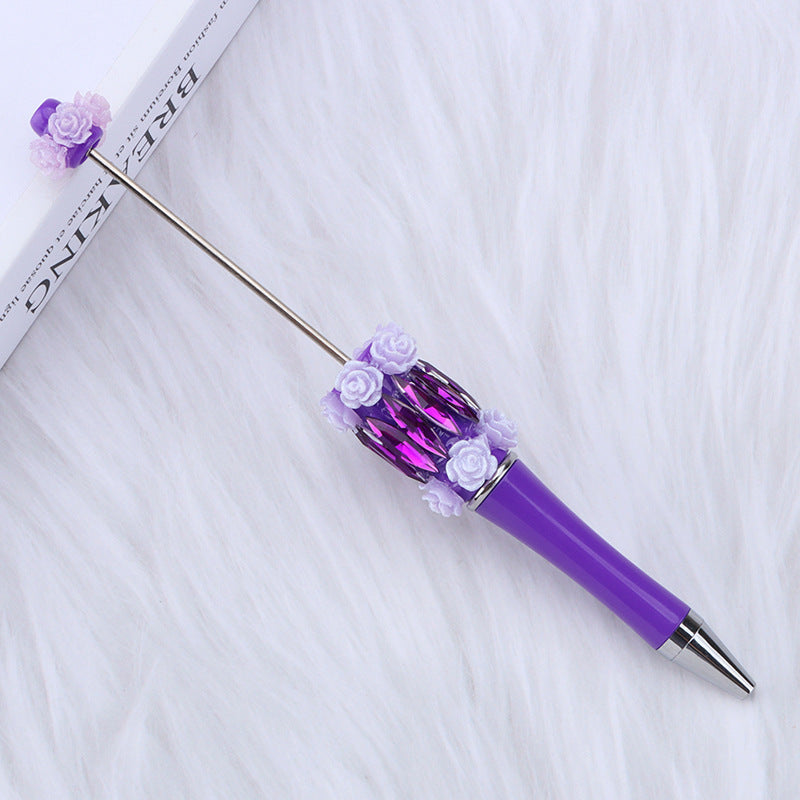 Wholesale crystal rose bead pen mermaid hanging diamond DIY plastic pen, creative flower diamond rotating gift pen