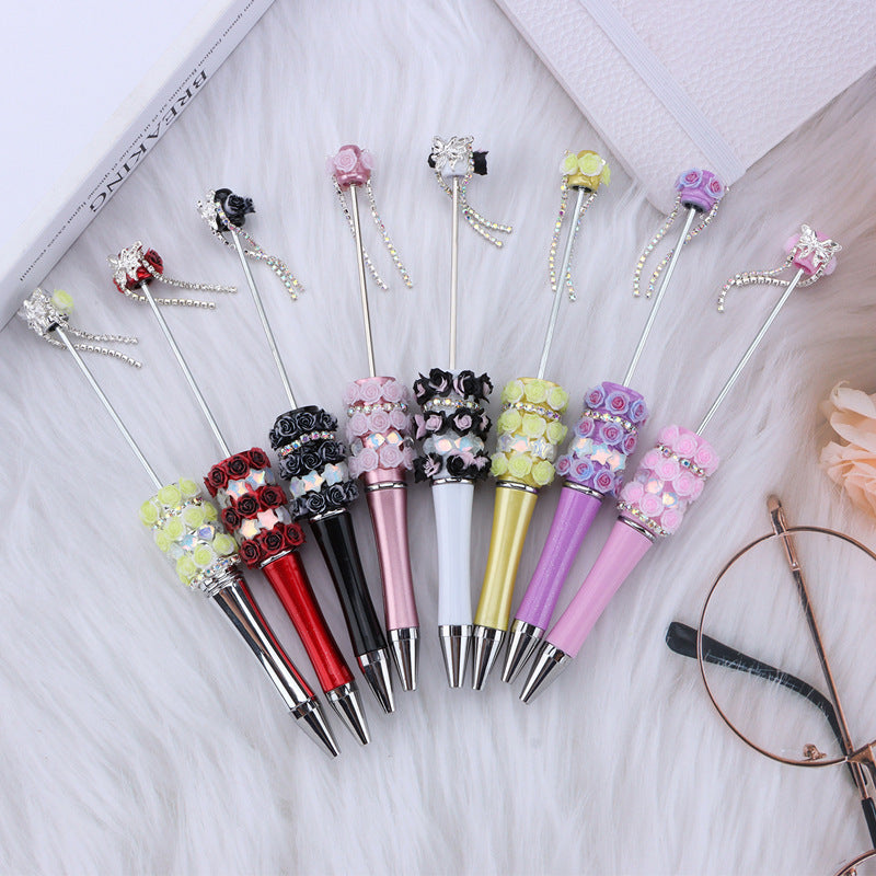 Cross-border glitter rose bead pen plastic DIY pen, creative girl heart exquisite star sequin flower spinning pen