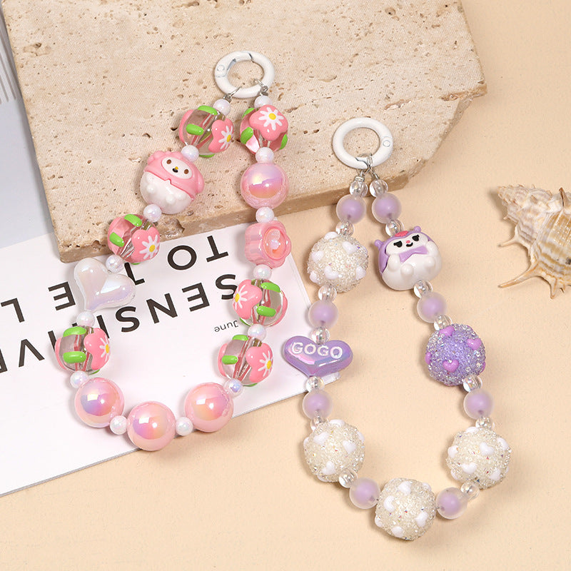 Cartoon eco-friendly silicone KT cat through-hole beads Sanrio strawberry bear doll beaded DIY mobile phone chain accessories