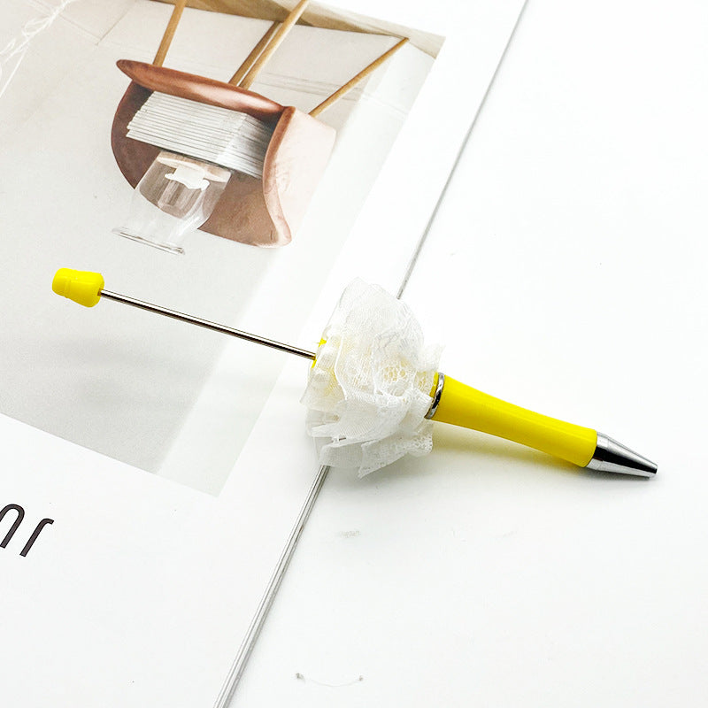 Creative wedding modeling bead pen white yarn hand bouquet pearl sticker diamond DIY wear bead pen, spinning out the core ballpoint pen